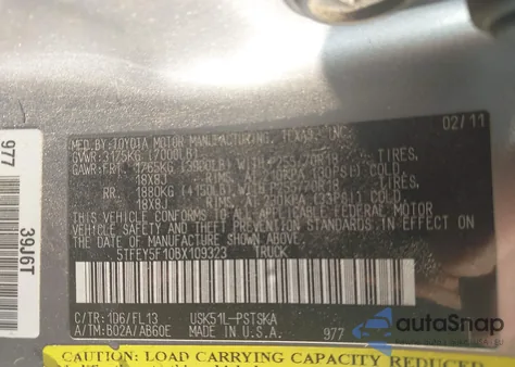 2011 Toyota Tundra Grade 5.7L V8 from USA, damaged, VIN 5TFEY5F10BX109323